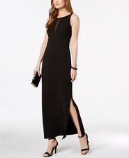 Connected Illusion-Inset Slit Gown Black Size 6
