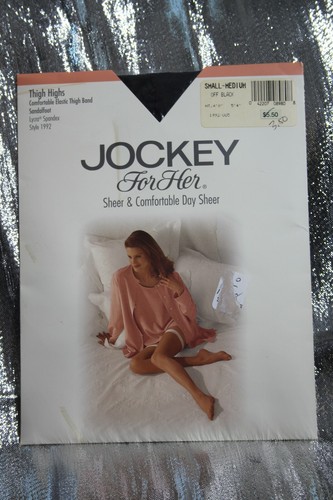NOS Vtg JOCKEY FOR HER Day Sheer THIGH HIGHS Hose Sandalfoot OFF BLACK 1992 S/M - Bild 1 von 11