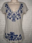Johnny Was Women's Gray Embroidered T shirt Size Small    (C7)