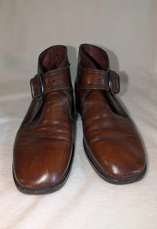 Botas masculinas vintage anos 70 Sears estilo fivela 70114 couro marrom fácil flexível tamanho 9EE - Imagem 4 de 4