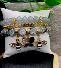 3 PC Handmade Boho Beaded Stackable 6.5  Plus Stretch Bracelet Set New B1342