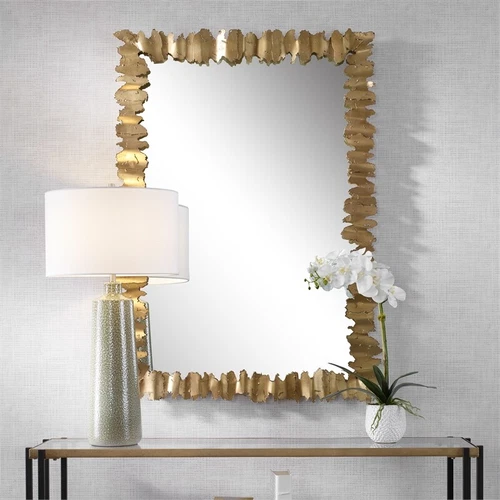 Uttermost Lev Contemporary Style Steel MDF Wood Mirror in Gold Finish - Picture 1 of 7