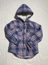Boston Traders Jacket Girls Extra Small 5/6 Flannel Purple Pink Gray Hooded