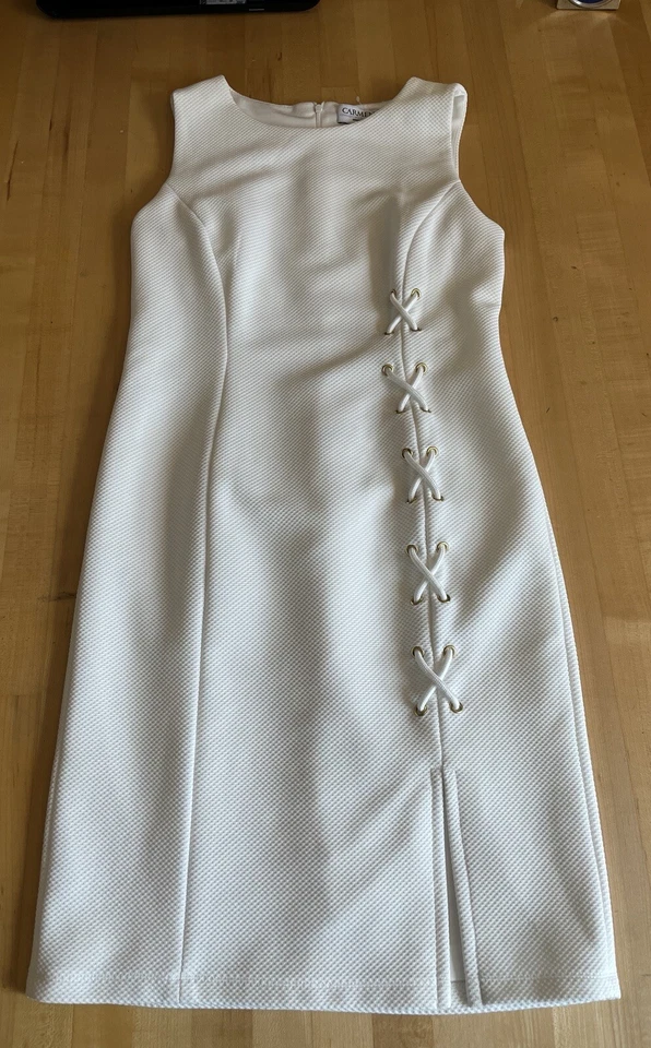 Vestido Carmen Marc Valvo Texturizado Náutico Blanco Con Cordones Talla 10 Foto 4 de 4