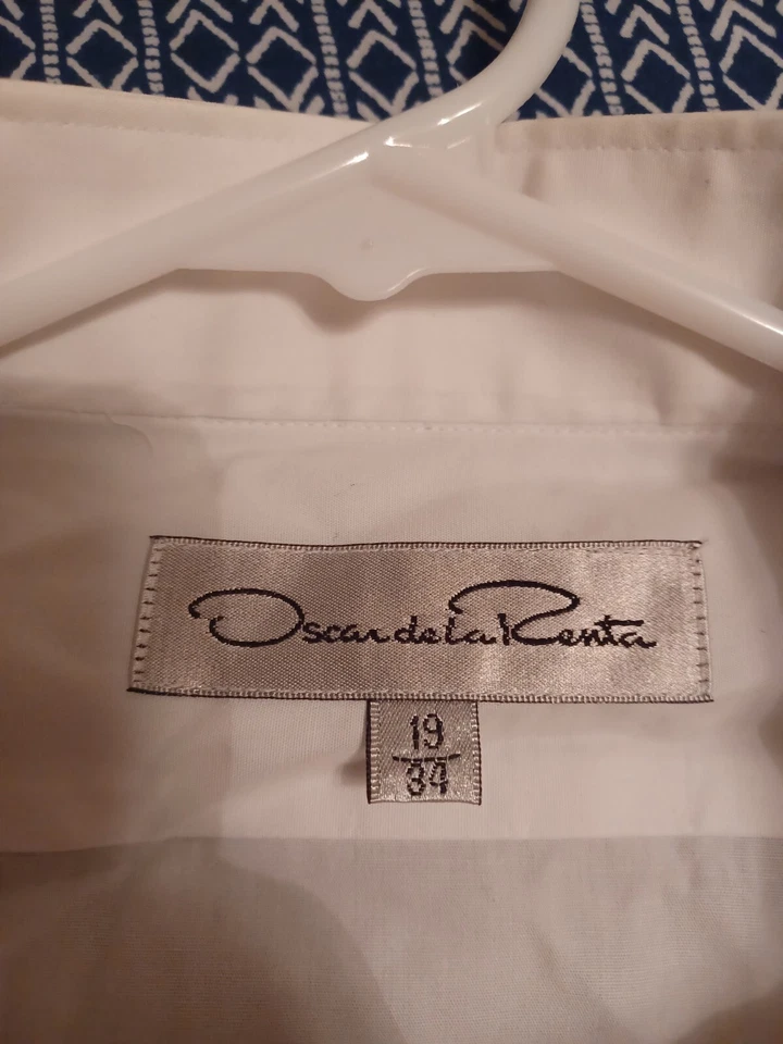 Oscar De La Renta Men's White Pleated-Front Tuxedo Shirt 19 34 French Cuffs - Image 3 of 4