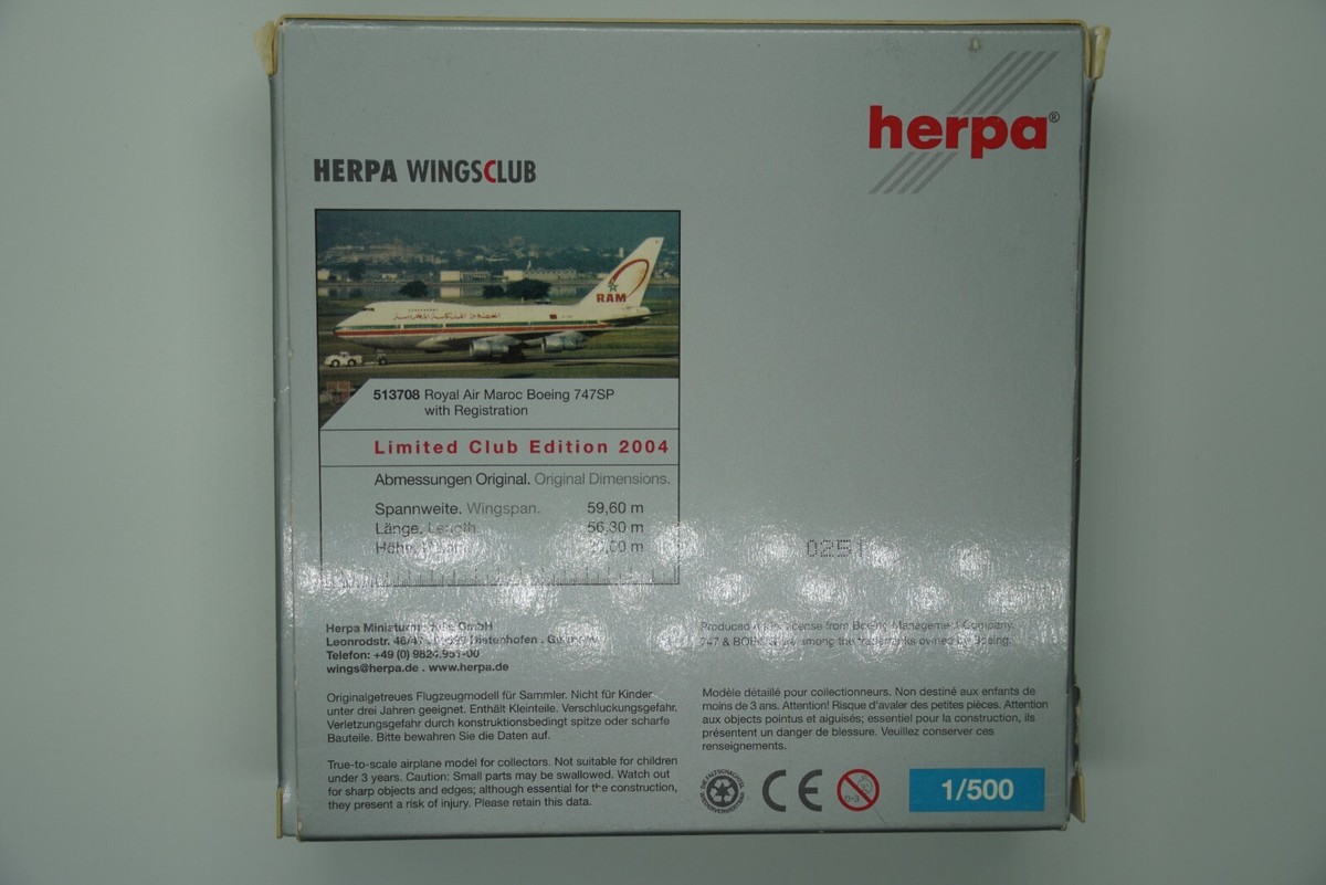 Herpa Wings 533652 – Royal Air Maroc Boeing 787-9 – 1/500 – Occasion