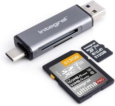 Integral microSD & SD Memory Card Reader Adapter - Dual Ended USB 3.0 & USB C -