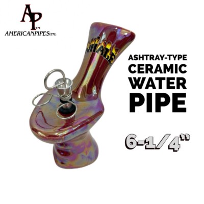 INHALE ️6'' RED ASHTRAY CERAMIC HOOKAH WATER PIPE WITH A PULL STEM MADE IN USA
