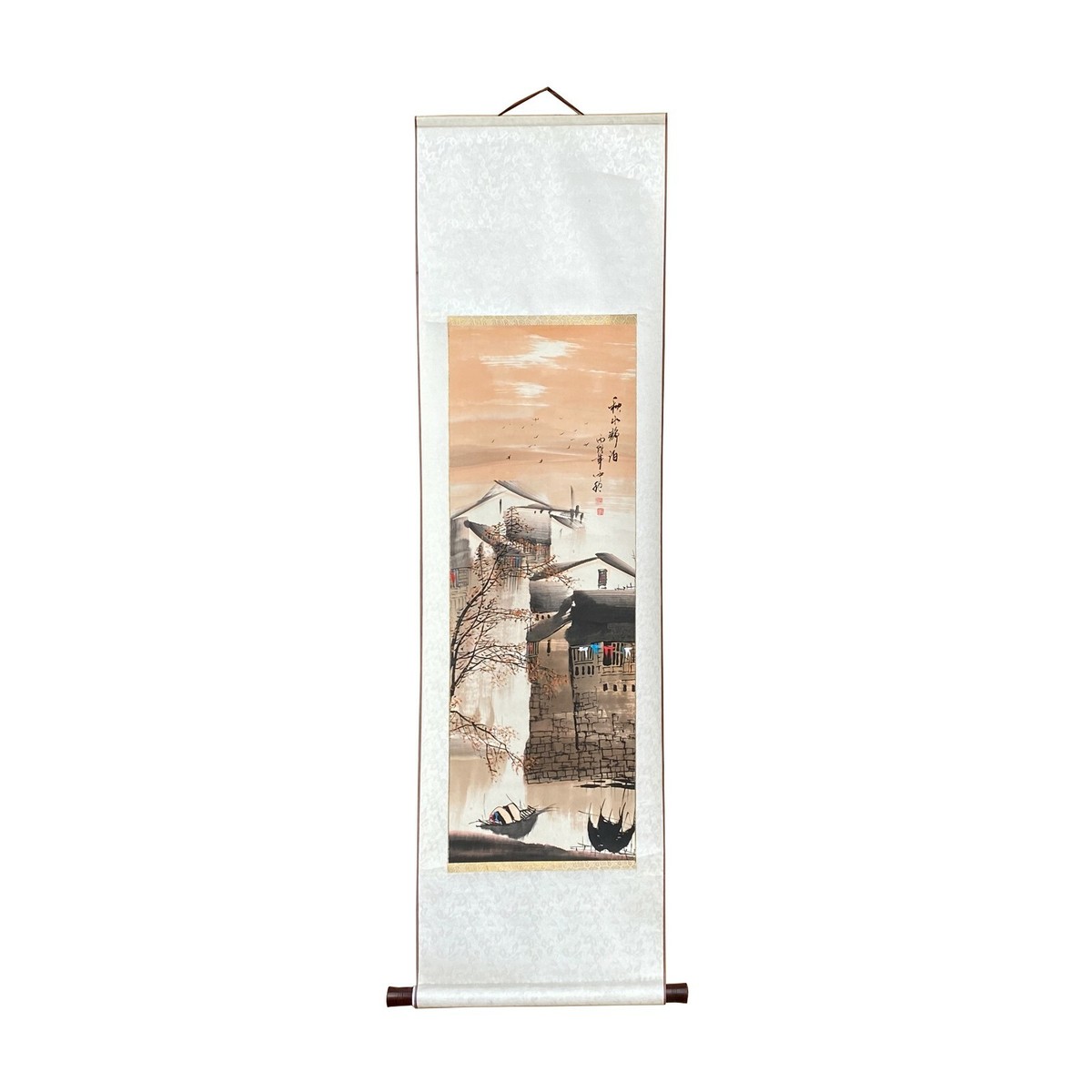 Chinese Color Ink Waterside Village Scroll Painting Wall Art ws1882S Chinese Color Ink Waterside Village Scroll Painting Wall Art ws1882S