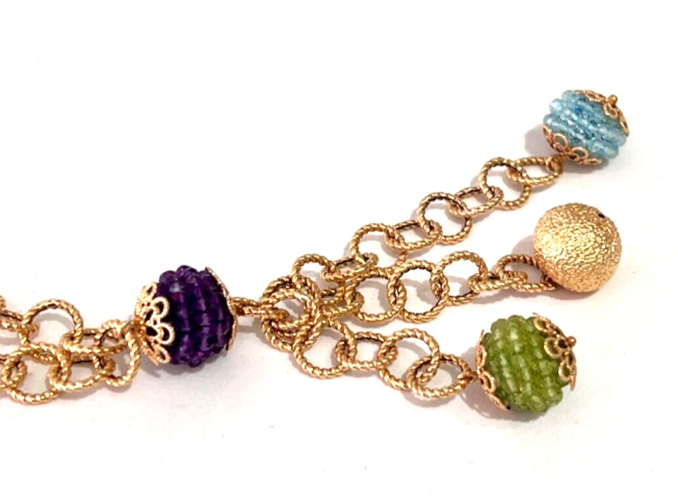 Colar peridoto de ouro amarelo 14K estilo Lariat ametista água-marinha exclusivo - Imagem 3 de 4