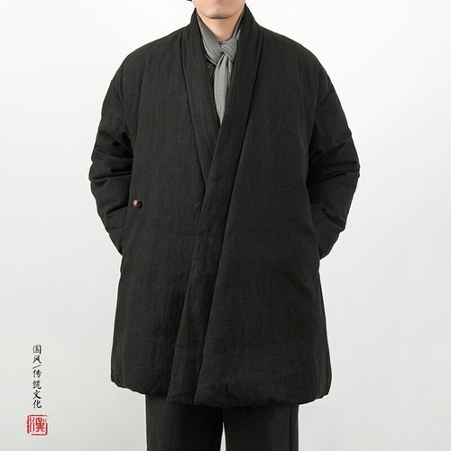 Retro Winter New Chinese Style Cotton Linen Jacket Mens Hanfu Cotton Warm Jacket - Picture 26 of 27