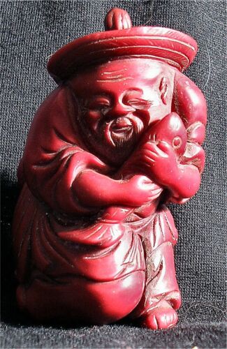 Rare Qing Period Chinese Genuine Red Cinnabar Lacquer Snuff Bottle Fisherman
