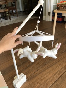 Pottery Barn Kids Bunny Musical Crib Mobile White Wooden Arm