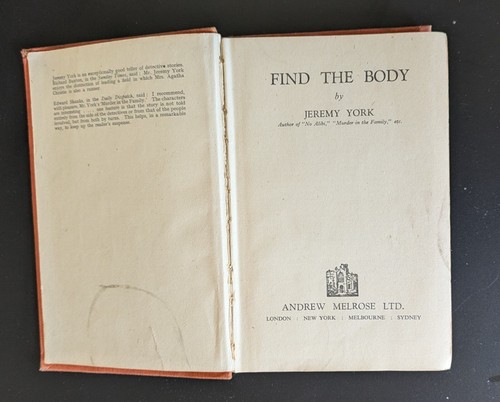 Jeremy York (John Creasey) - FIND THE BODY - Andrew Melrose 1st (1945) hardback - Picture 4 of 5