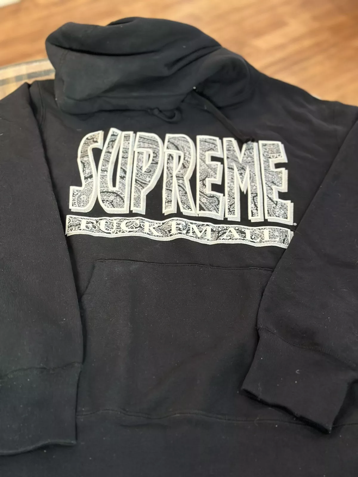 Sweat à capuche noir Supreme Paisley F*** Em All FW 2017 noir grand 100 % authentique