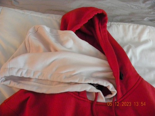 Sweatshirt Mens Large Red & White Vulture SZN Hoodie Double Hooded Zip Pockets - Picture 2 of 12