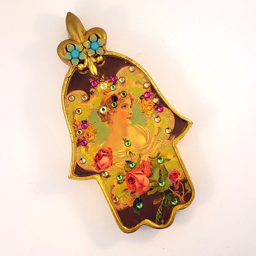 Michal Negrin Hamsa Hand Victorian Roses Angel Swarovski Crystals