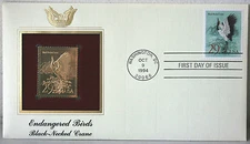 First Day of Issue Endangered Birds Black-Necked Crane 22kt Gold Stamp #100