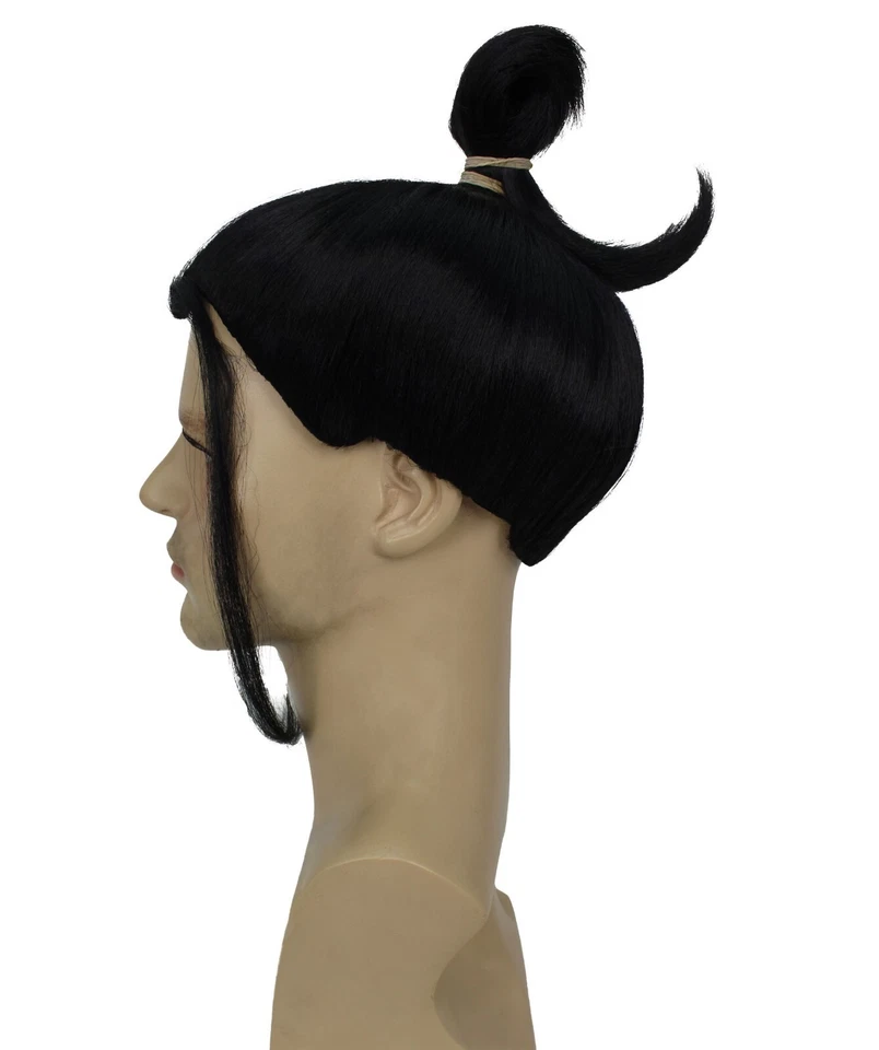 Peruca masculina adulta impressionante preta anime vilão com um coque I sintético I HM-1627 - Imagem 4 de 4