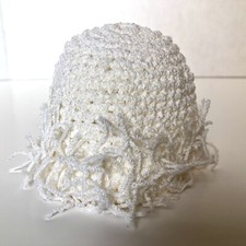 Hand Crocheted Knitted Winter White Fringed Beanie Hat for Dolls or Bears