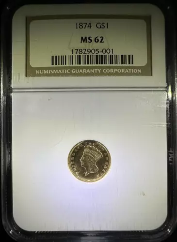1874 Large Indian Princess Head G$1 Gold Dollar Type 3 NGC MS62