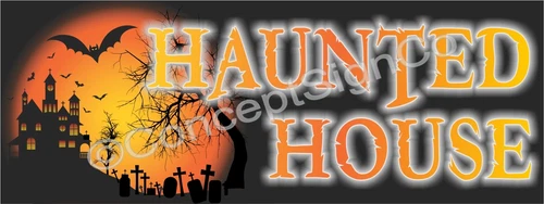 1.5'X4' HAUNTED HOUSE BANNER Outdoor Indoor Sign Halloween Spooky Scary Costumes