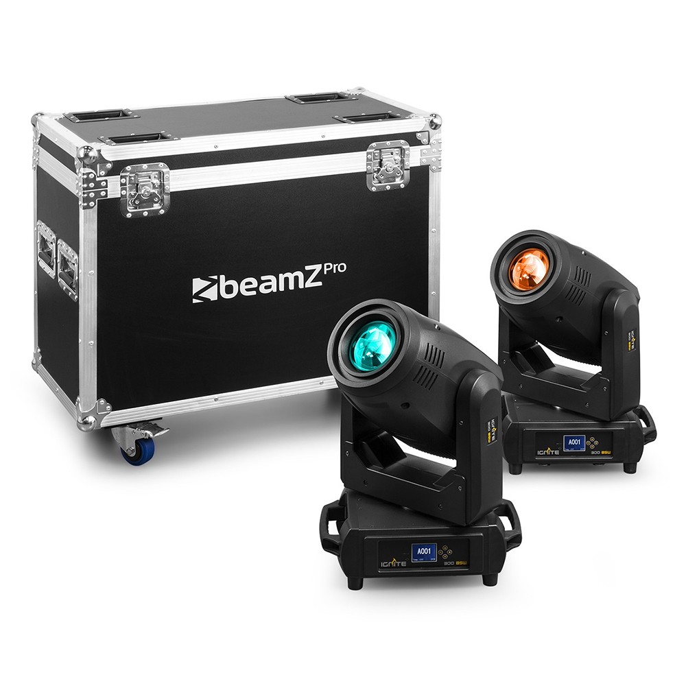 BeamZ Professional IGNITE300LED Moving Head Lights - 2pcs BSW with Flight Case