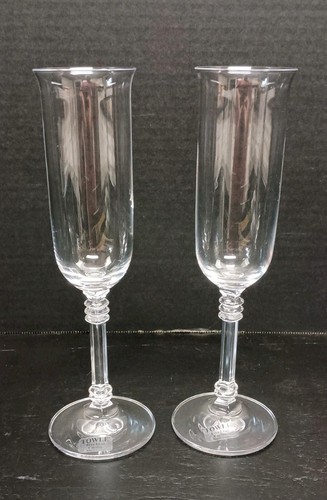 New Pair Of Towle Crystal Champagne Flutes Glasses 9"