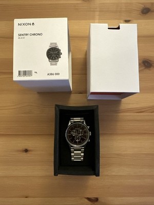 Nixon Sentry Chrono Herren Armbanduhr Schwarz Silber Edelstahl