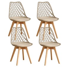 Esszimmerstuhl, 4er-Set Küchenstuhl, Netz Gepolsterte Esszimmerstühle, Beige