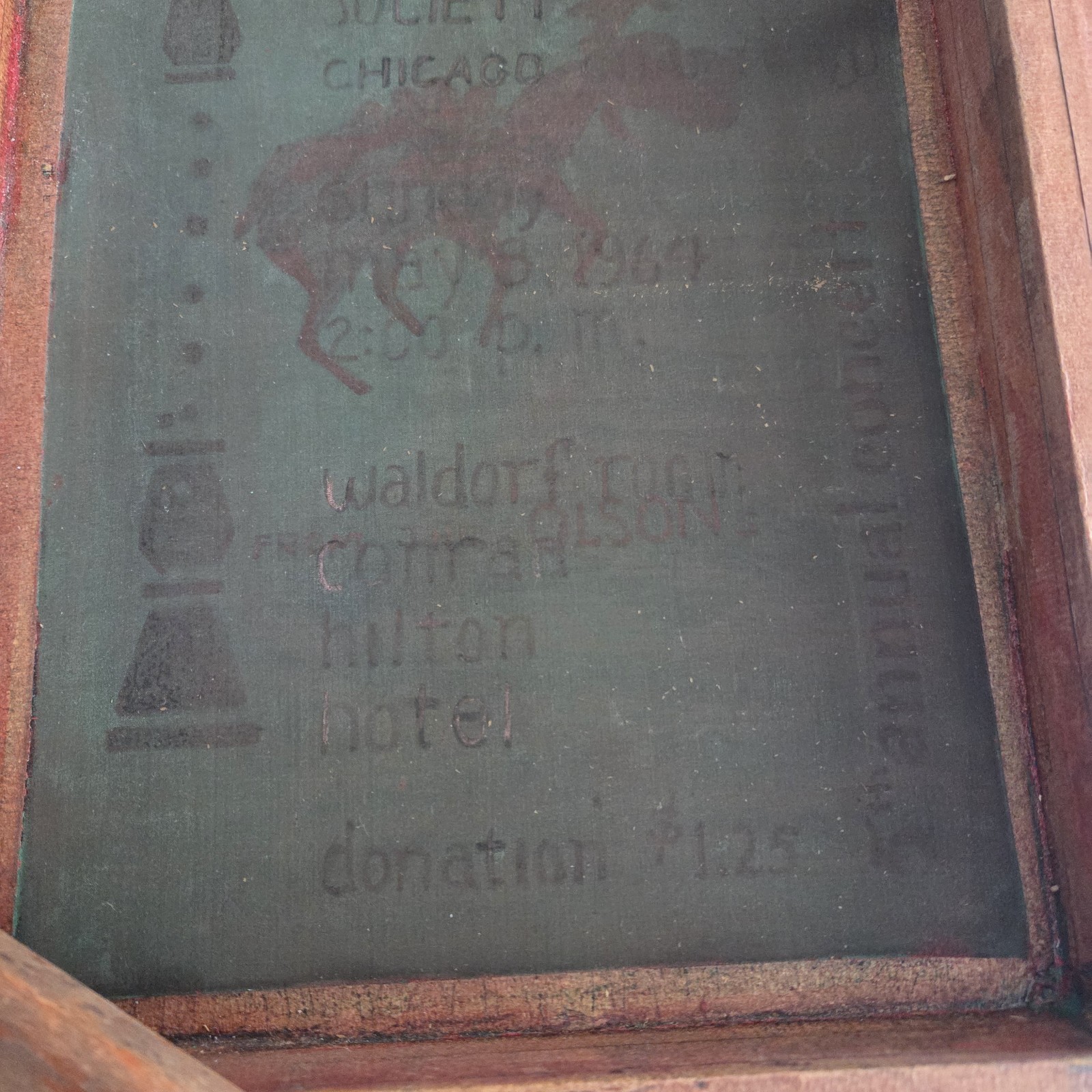 Vtg Silk Screen Wooden Printing Frame Chicago Recorder Society Merry Christmas