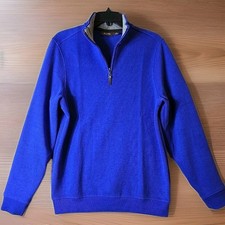 Tasso Elba Mens Pullover Sweater Size Small Blue 1/4 Zip Collar 100 Cotton