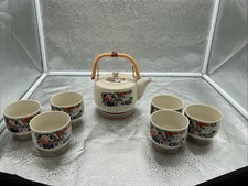 Vintage Japanese Tea Set, Tea Pot  6 Cups, Flowers Design, Made in Japan