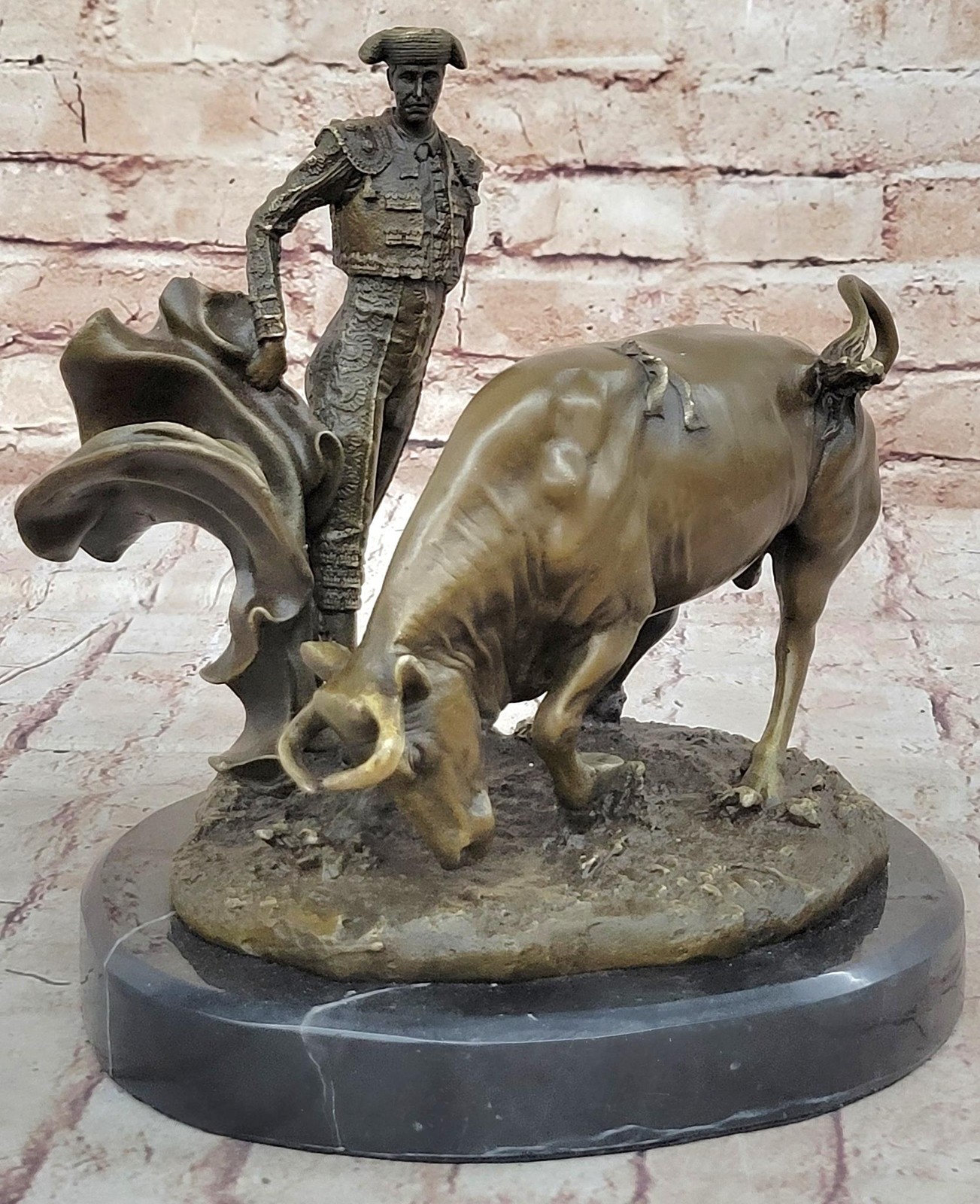 Spanish Matador w/ Bull - Signed Original Bronze Metal Sculpture Statue