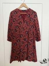 Madewell Babydoll Dress Sz S Red Paisley Floral Silk Long Sleeve Lace Up Boho