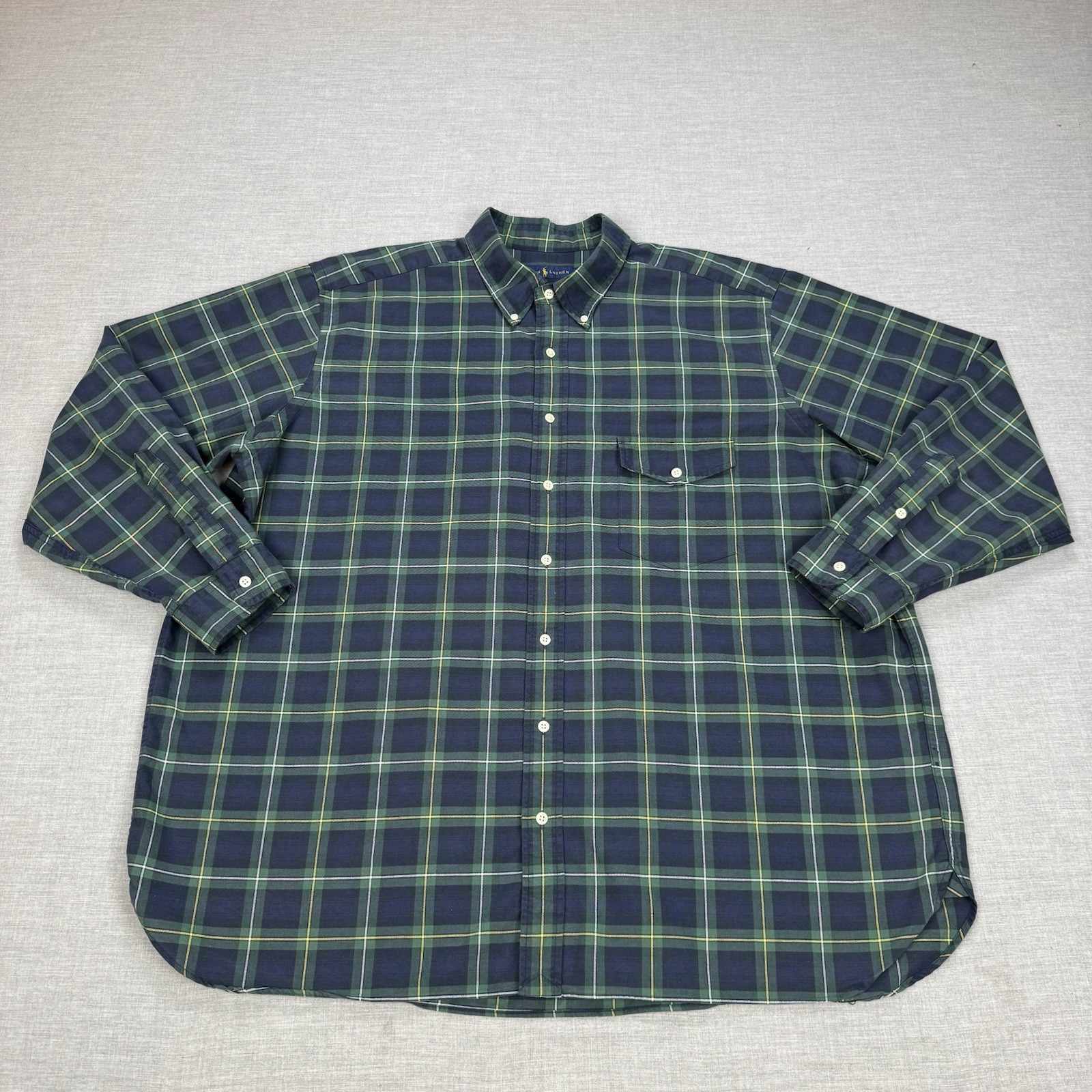 Polo Ralph Lauren camicia uomo 2XB verde tartan quadri flanella pony manica lunga grande