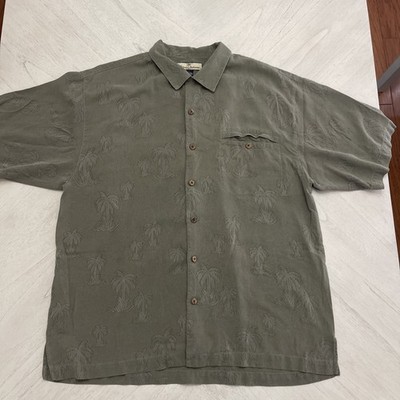 Tommy Bahama Men's Hawaiian Shirt 100% Silk Size L Palm Tree Print Short Sleeve