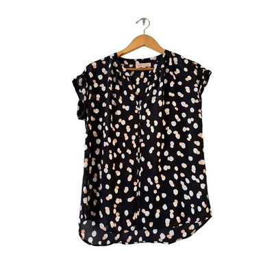 Philosophy Republic Clothing Polka Dot Blouse Size M Black Pink Cap Sleeve