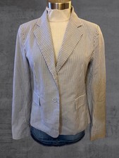 Blue and White Pinstripe Preppy Blazer Jacket Women  s Size 6