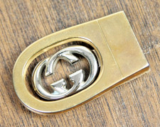 Vtg GUCCI Italy Interlocking GG Logo Two-Tone Gold  Silver Metal Belt Buckle