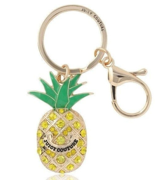 Juicy Couture Bag Charm Keychain FOB Key Ring Pineapple Rhinestone/Enamel NWT