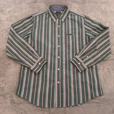 Chaps Shirt Mens Medium Green Striped Long Sleeve Button Down Easy Care