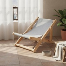 Pet Recliner Chair Sturdy Wood Frame Wooden Cat Swing Bed Breathable Textile
