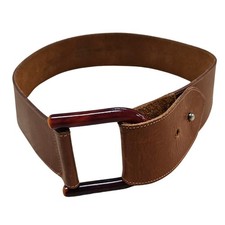 Brown Echo Belt Genuine Leather Wide Peg Pull Through Buckle Vintage Size  Small
