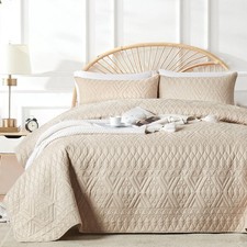 Full/Queen Size Quilt Bedding Set,Beige Lightweight Microfiber Soft Bedspread...