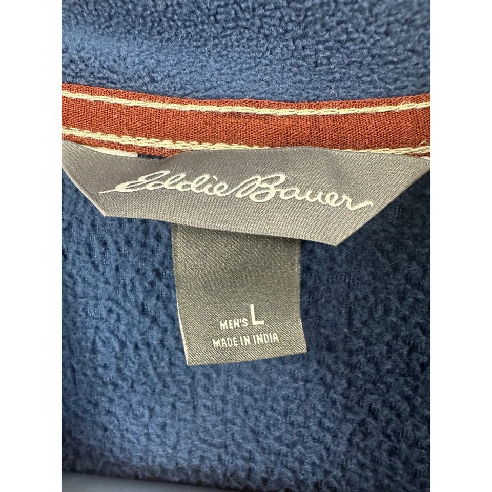 Sudadera Pullover Eddie Bauer Para Hombre Polar Azul Rojo Rayas Cuello A Presión L Foto 3 de 4