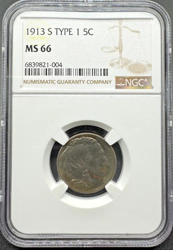 1913-S TYPE 1 BUFFALO NICKEL NGC MS66 08XEXA25