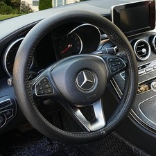 Black Genuine Leather Car Steering Wheel Cover,Universal 15 inch M For Men...