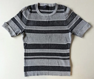 Next Women's Grey Striped Pullover Jumper UK 18 55% Cotton 38% Nylon 7% Viscose - Image 1 of 4