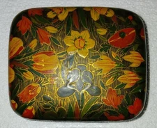 Paper Mache Trinket Box BEAUTY! Kashmir India, Hand Painted, Lacquered Vintage C